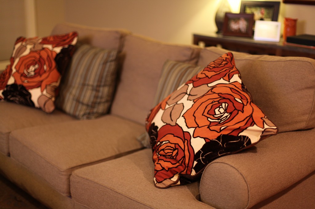 Orange and Brown Floral Velveteen Pillows