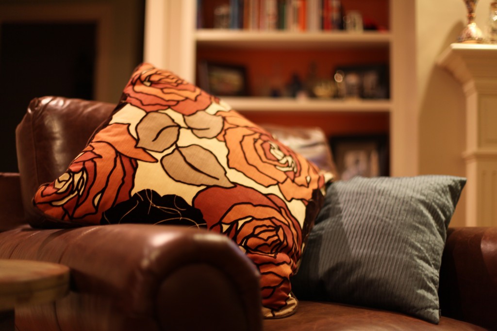 Floral Orange and Brown Velveteen Pillows