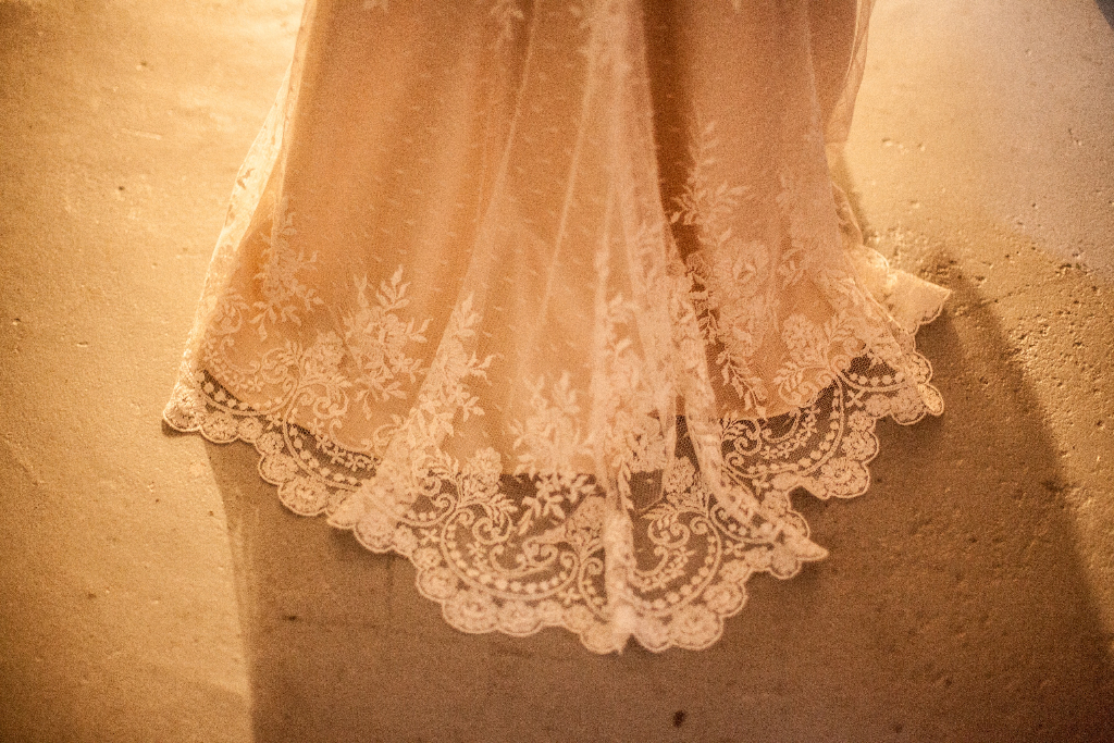 Handmade silk lace wedding dress