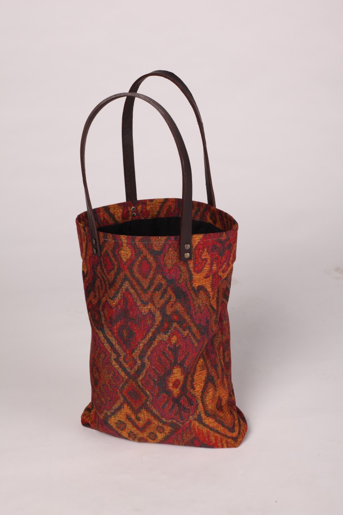 Canvas tote bag Brika Genuine Leather Handles Aztec print fabric