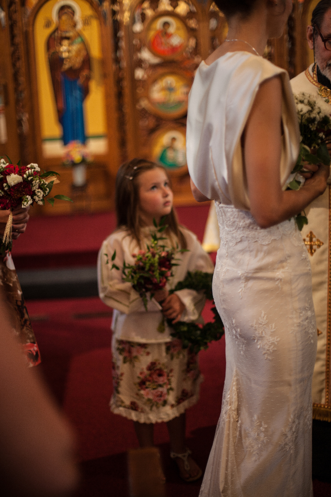 August Wedding, Ivory Silk and lace Custom made wedding gown, Marusya, Ukrainian Chapel, St. Michael's MIshawaka Indiana, poppies, flower girl