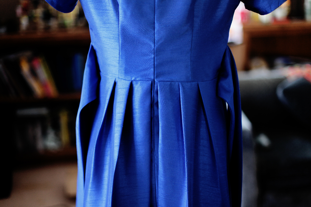 blue pleated bridesmaid dress