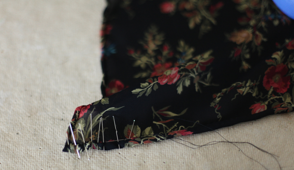 silk floral scarf handstitched edges Marusya