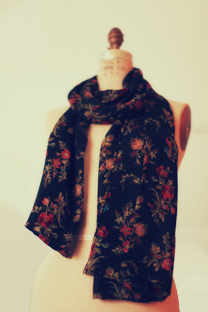 silk floral scarf handstitched edges Marusya