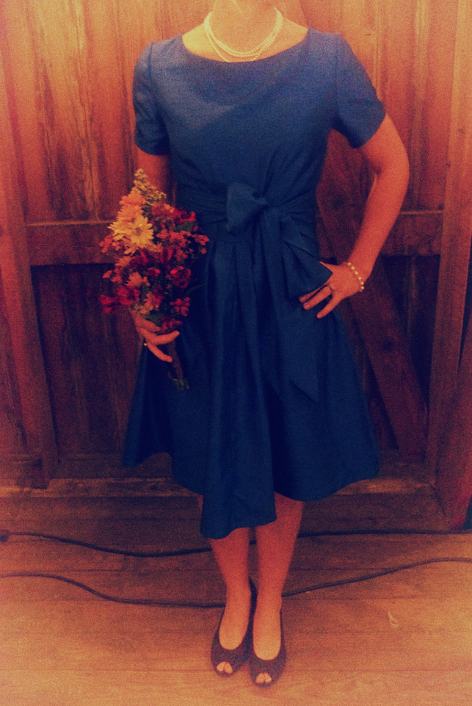 blue bridesmaid dress with bow