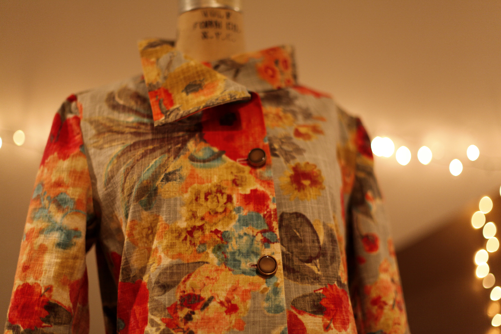 Colorful, Floral, Cotton, Jacket, trench coat, marusya, anagrassia, sewing blog, genuine leather cuffs