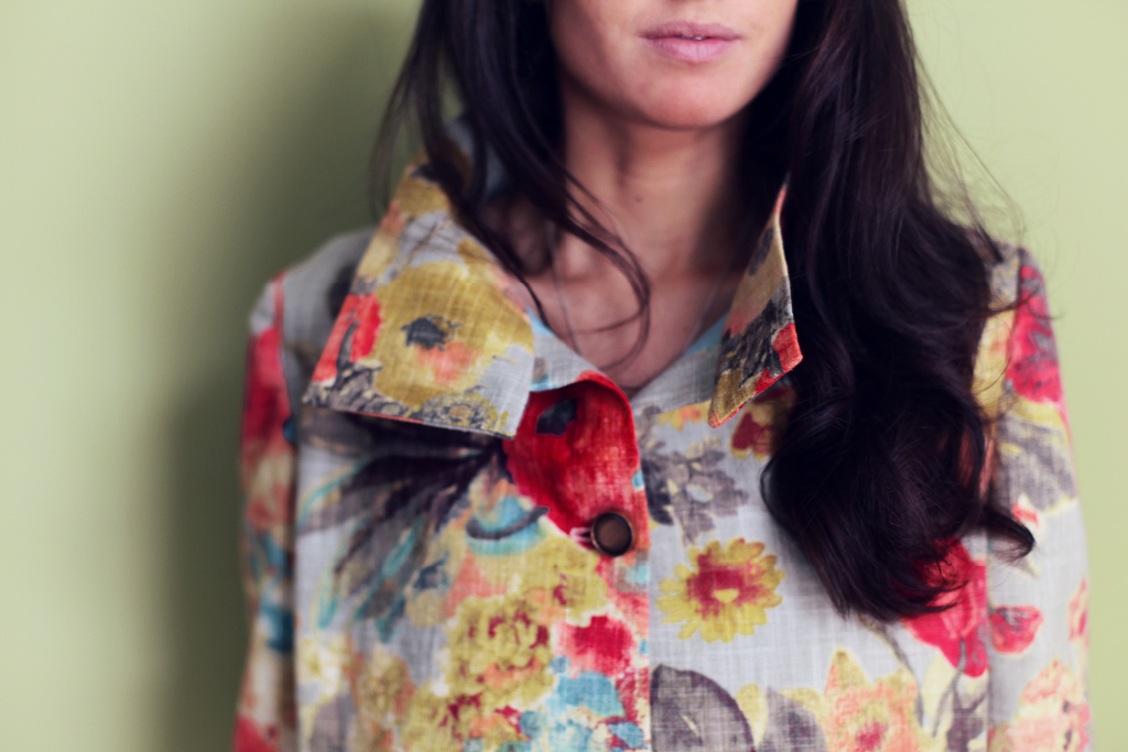Colorful, Floral, Cotton, Jacket, trench coat, marusya, anagrassia, sewing blog, genuine leather cuffs