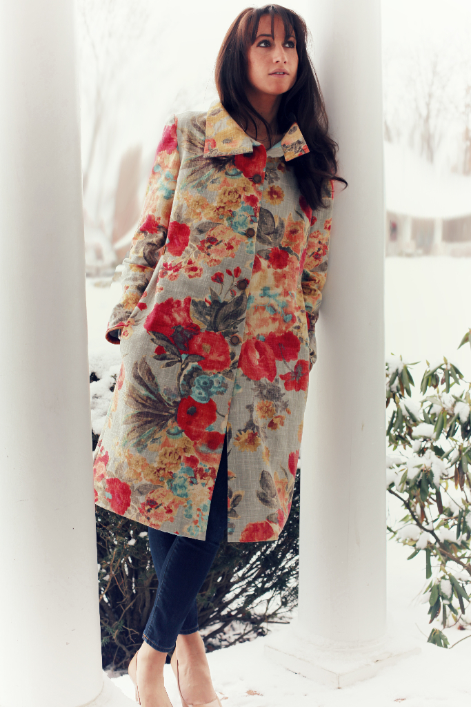 Colorful, Floral, Cotton, Jacket, trench coat, marusya, anagrassia, genuine leather cuffs