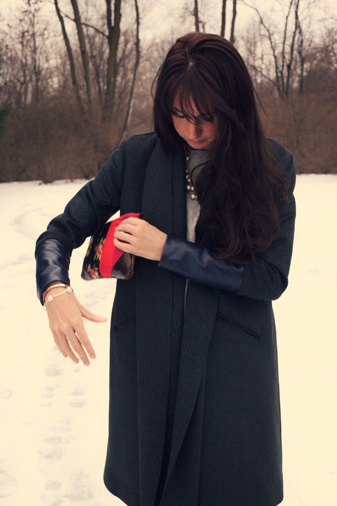 Charcoal Wool navy leather winter coat