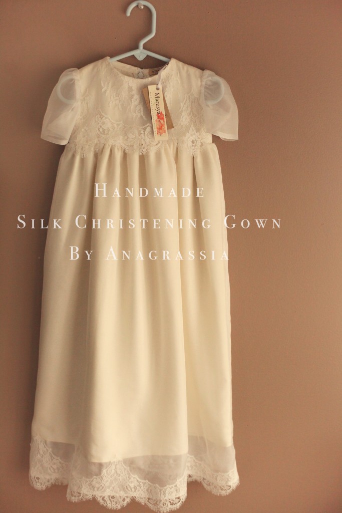 white lace silk baptismal gown