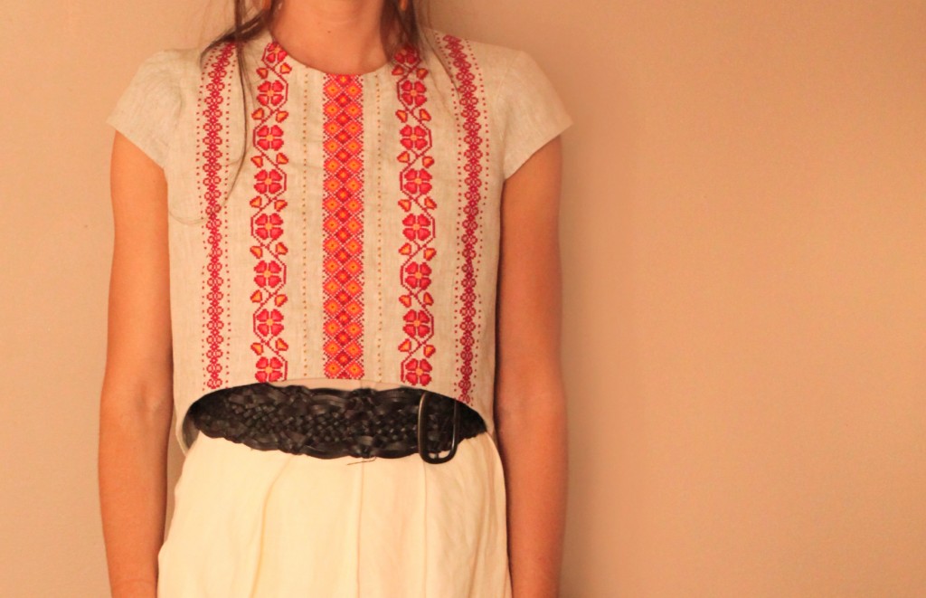 Ukrainian Embroidered Linen dress crop top