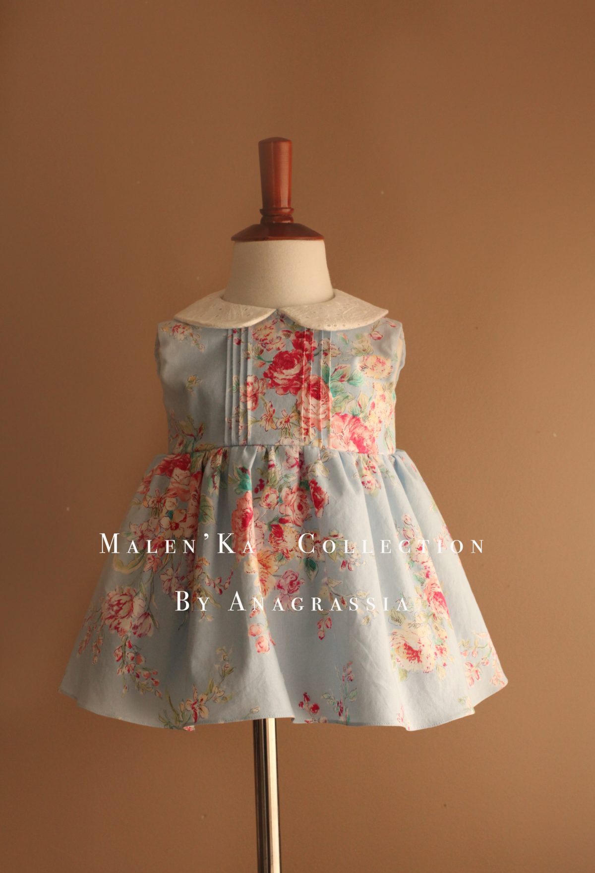 Blue Colorful Floral Pin Tuck Baby Summer Dress