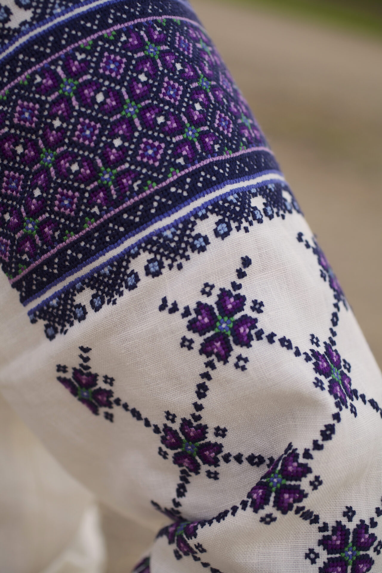 blue purple hand embroidered ukrianian blouse shirt ivory linen