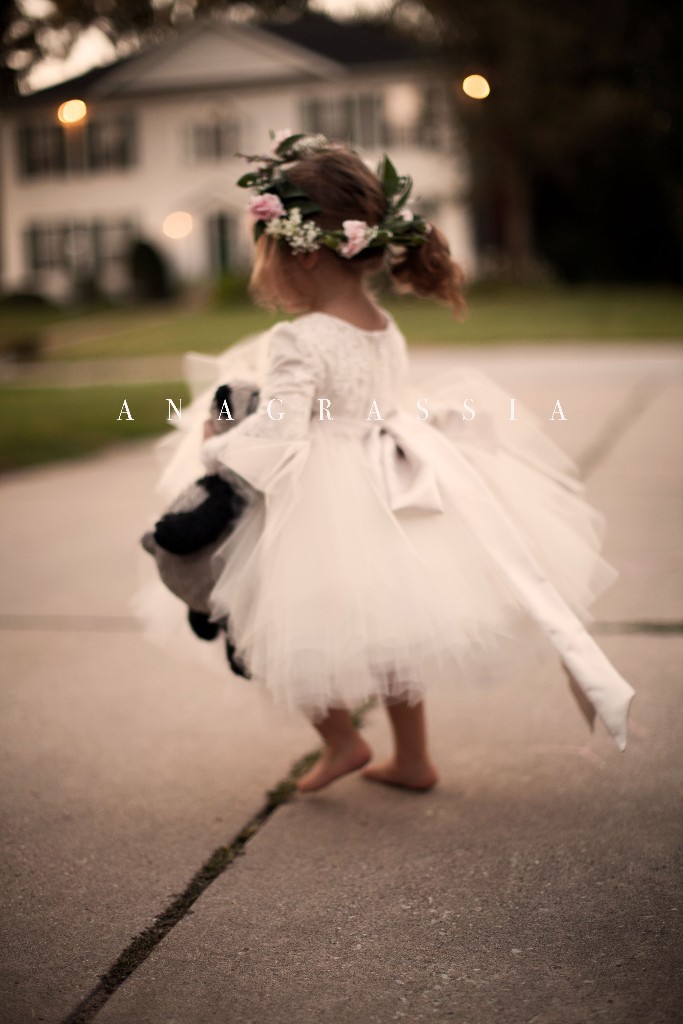 white and ivory flower girl dress with tutu skirt