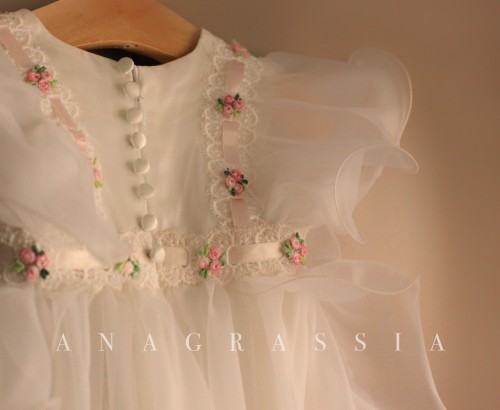 Handmade, Sewing, Ivory,Blog, Fashion, Couture, Baby, Toddler, Lace, Silk, White, Pink, Long, Baptismal, Christening, Gown, mother, grandmother, wedding, gown, Vintage, Anagrassia, custom made, Floral, flowers, ruffles, pinafore