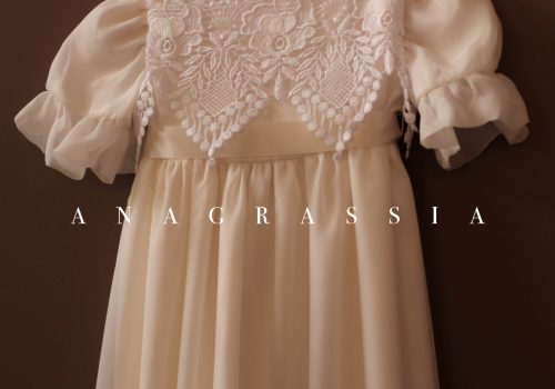 Anagrassia Baptismal Christening Gown Silk Lace Ivory White Organza Charmeuse Sash Satin Buttons Couture Sewing Handmade Dress Girls Wedding Floral Alencon grey