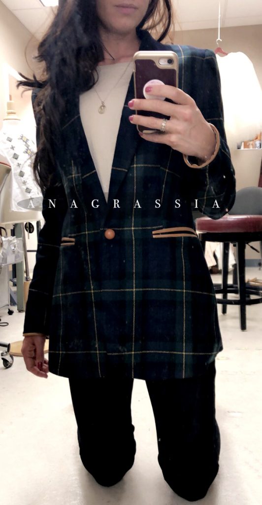 navy green plaid coat