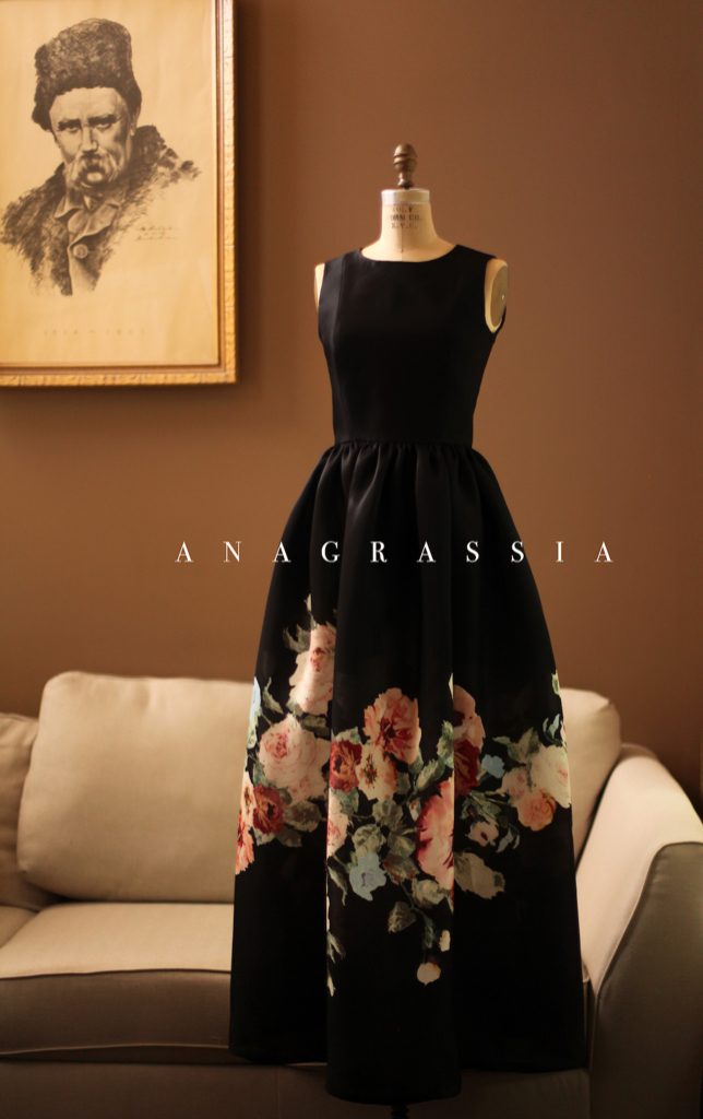 Black Floral silk gown