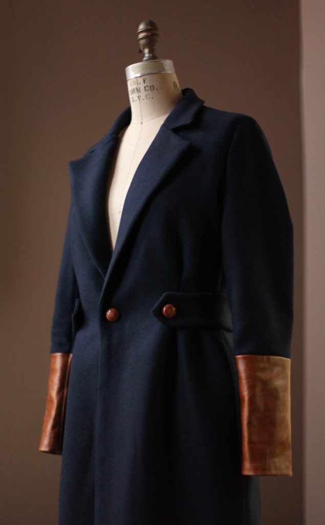 navy wool womens sports jacket with leather