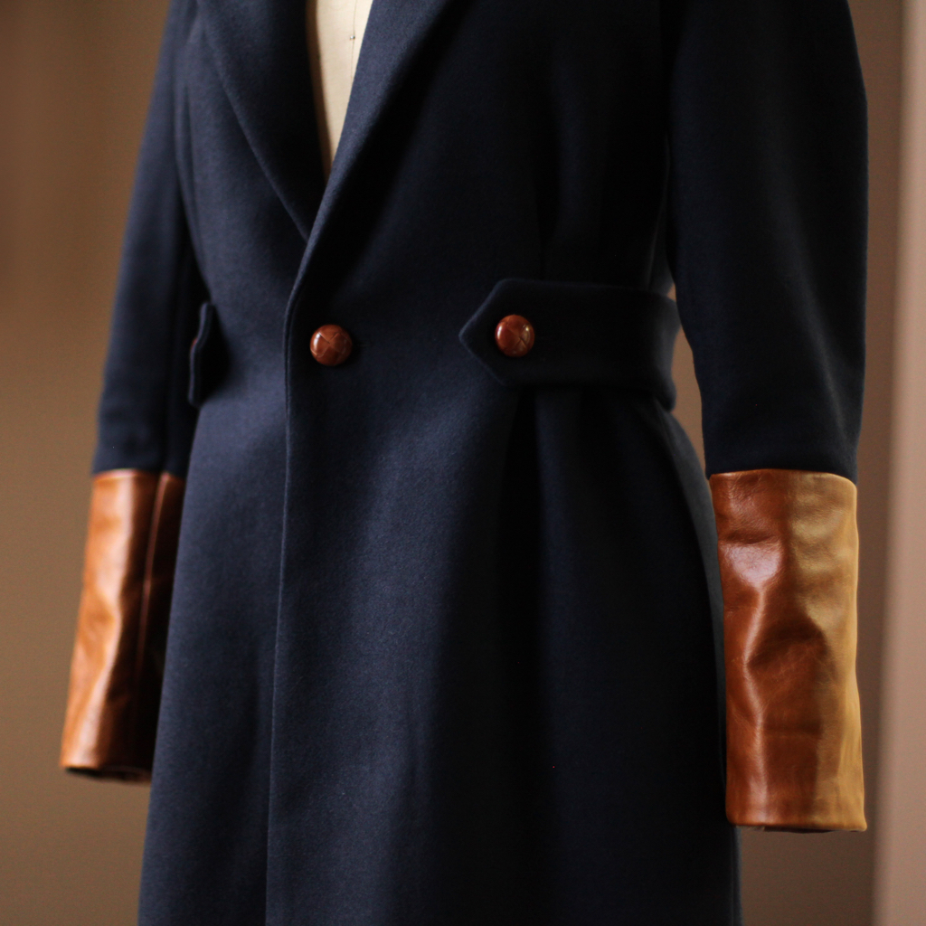 navy wool womens sports jacket with leather