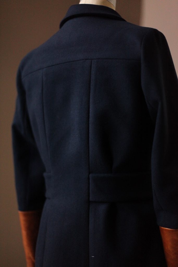 navy wool womens sports jacket with leather