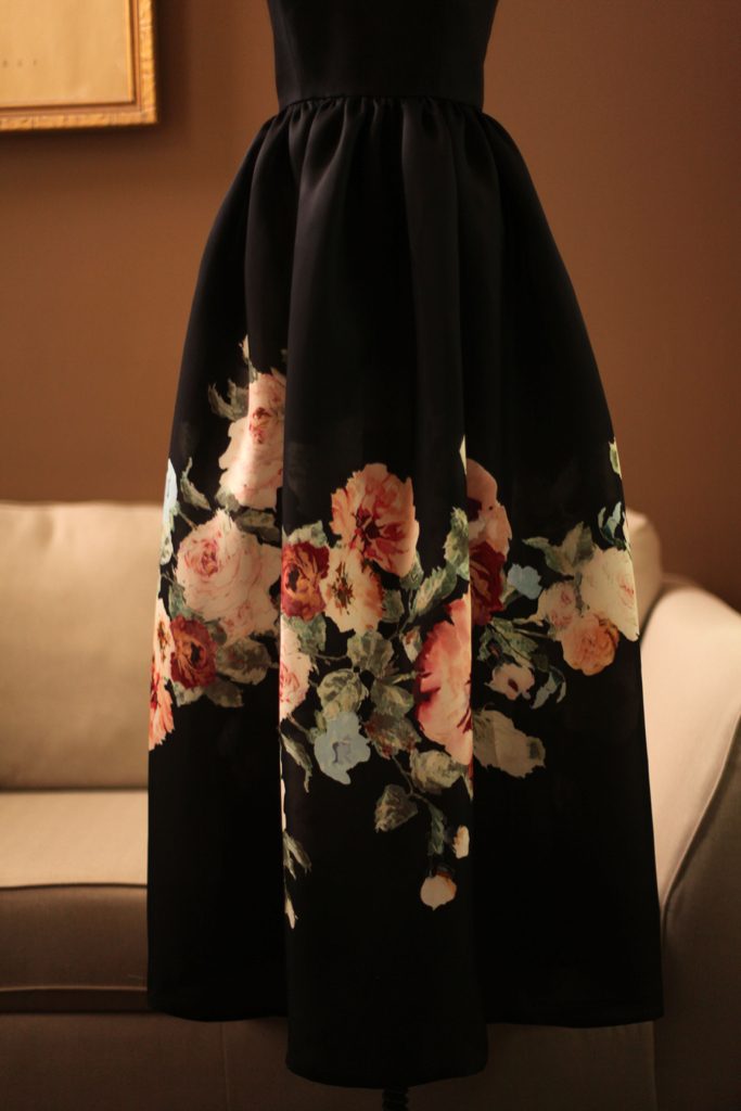 Black Pink Floral Handmade Custom Silk Gazar long dress gown that was inspired by Cristobal Balenciaga made for New York City English Ball. Mother of the Bride