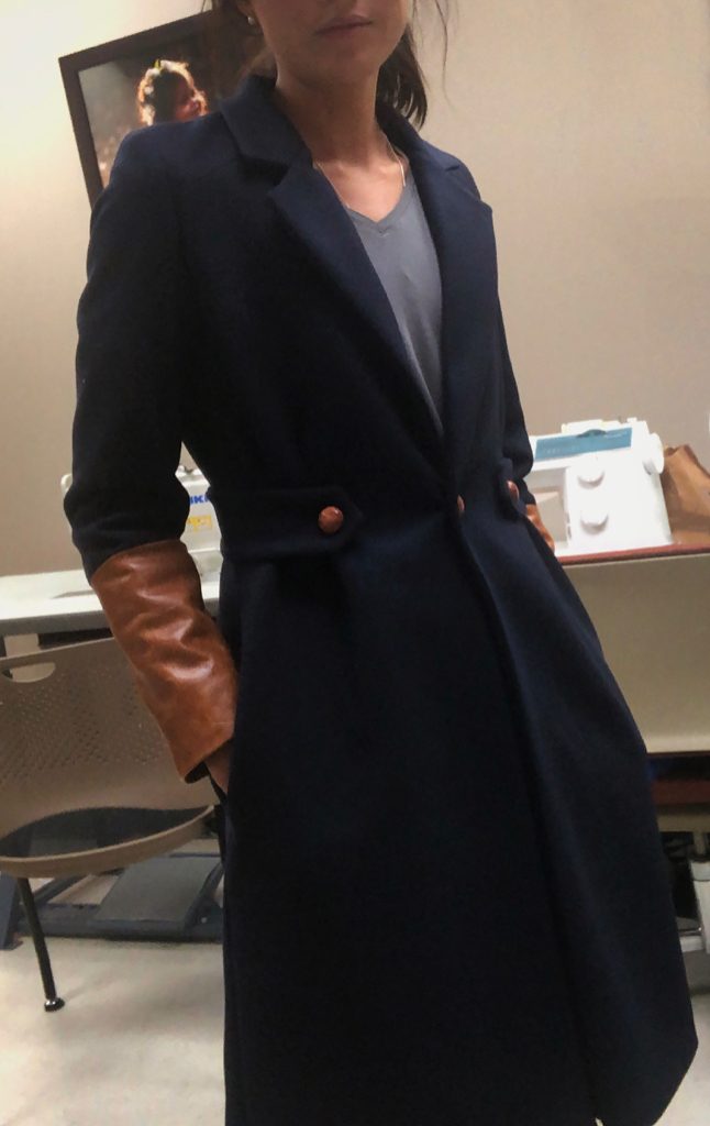 navy wool womens sports jacket with leather