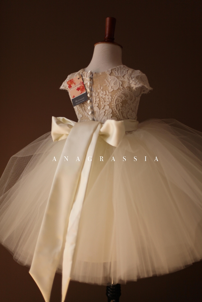Anagrassia  specializes in custom designer ivory lace tutu tulle dresses for girls' special occasions such as (flower girls) wedding, bat mitzvahs, Communion