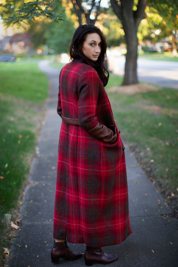 brown gingham coat