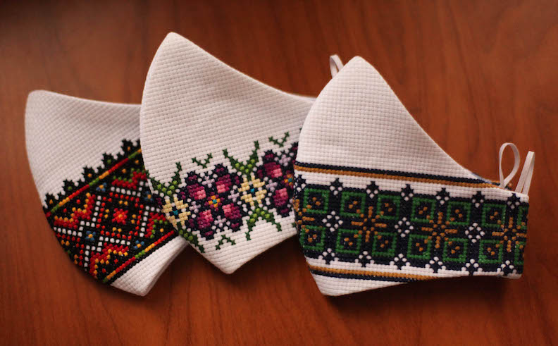 Couture hand embroidered adult face masks using traditional Ukrainian desins