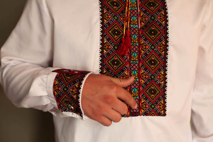EU Size 43 Ukrainian Hand Embroidered Men's Shirt Vyshyvanka