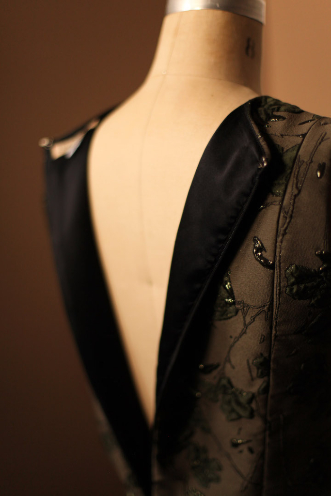 Dark green silk custom made by hand bridesmaid dress