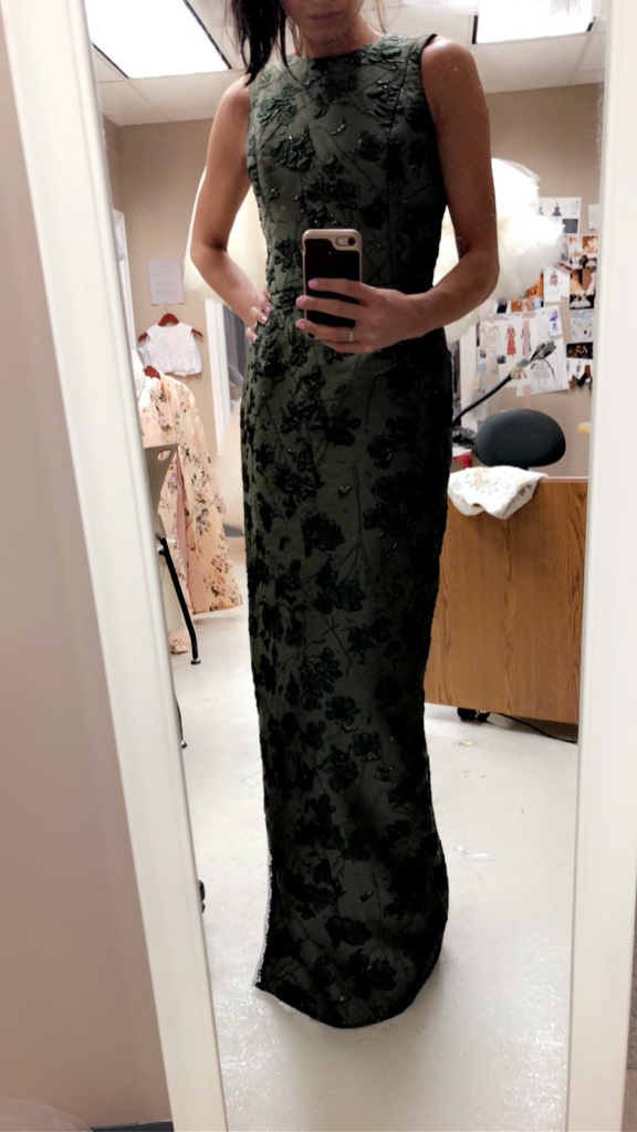 long dark green gown