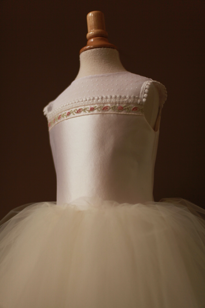 silk wool white communion dress with ivory tulle