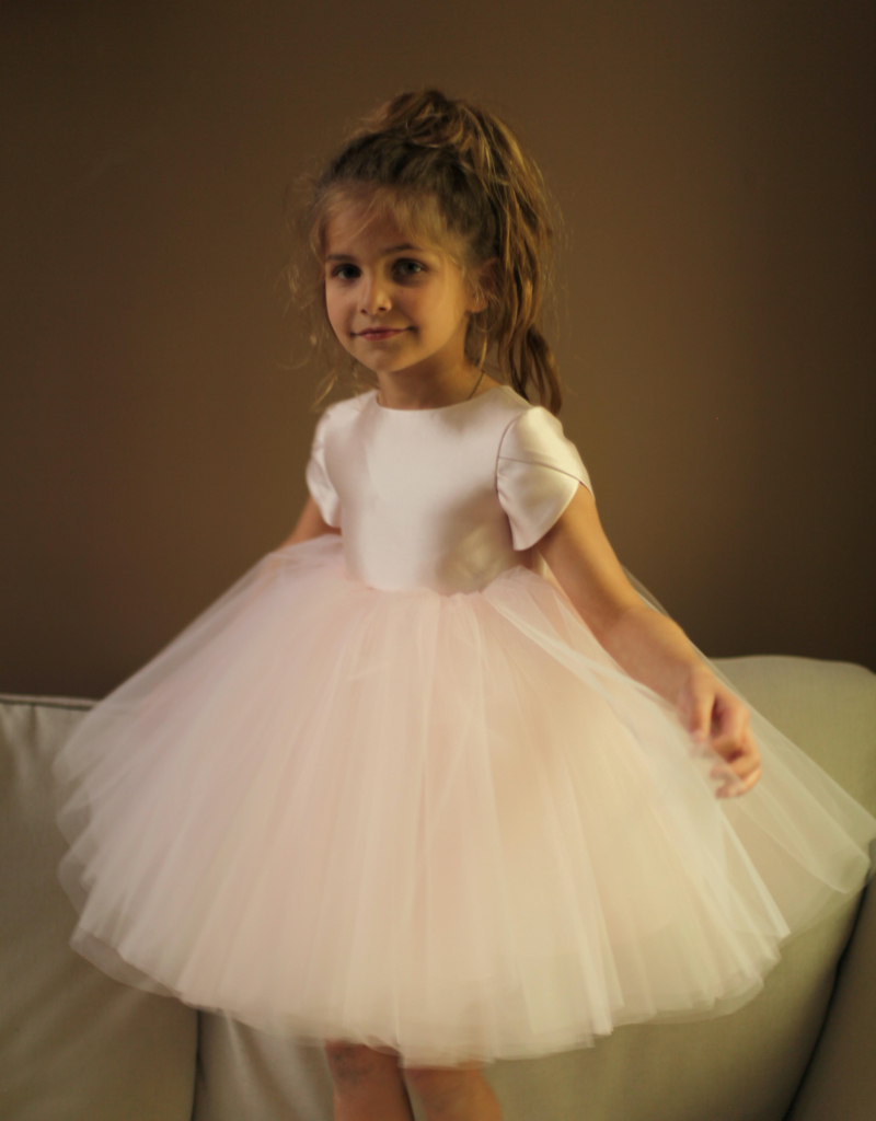 pink flower girl dress with tulle