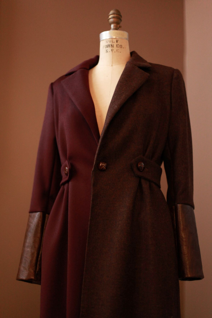 brown leather wool coat