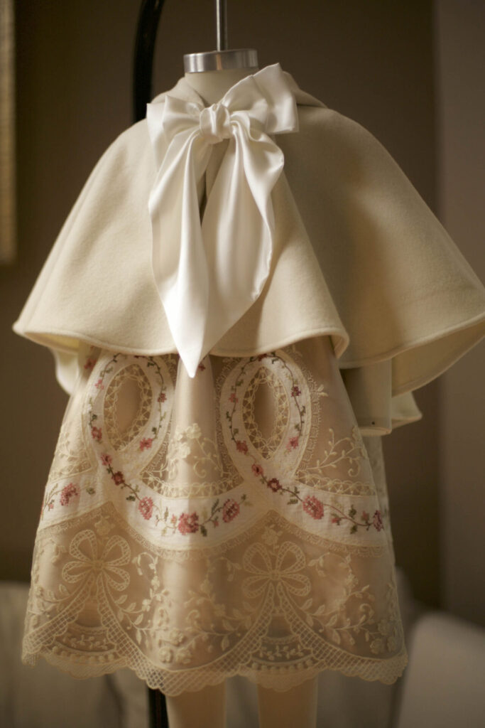 flower girl dress with cream cape